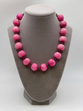 Faceted Pink Quartz Bead Necklace Sterling Silver 925 Clasp 17 Inch Chunky